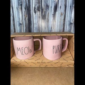 Set of Rae Dunn Meow and Purr Pink Mugs NEW